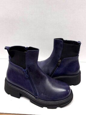 MIZ MOOZ LEATHER BOOTS SIDE ZIP SAPPHIRE BLUE 37EU / 7US NEW B - 24